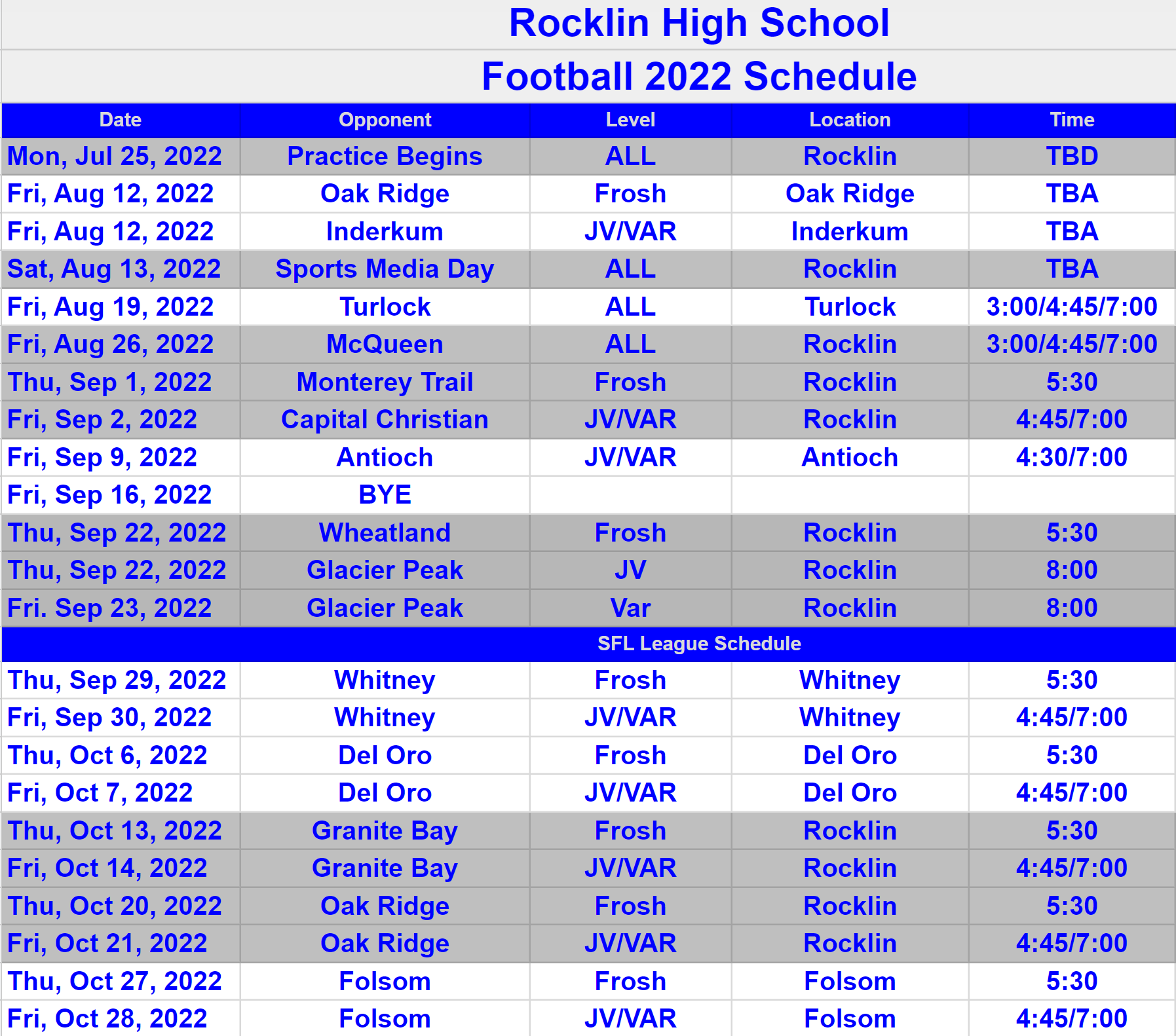 Game Schedules